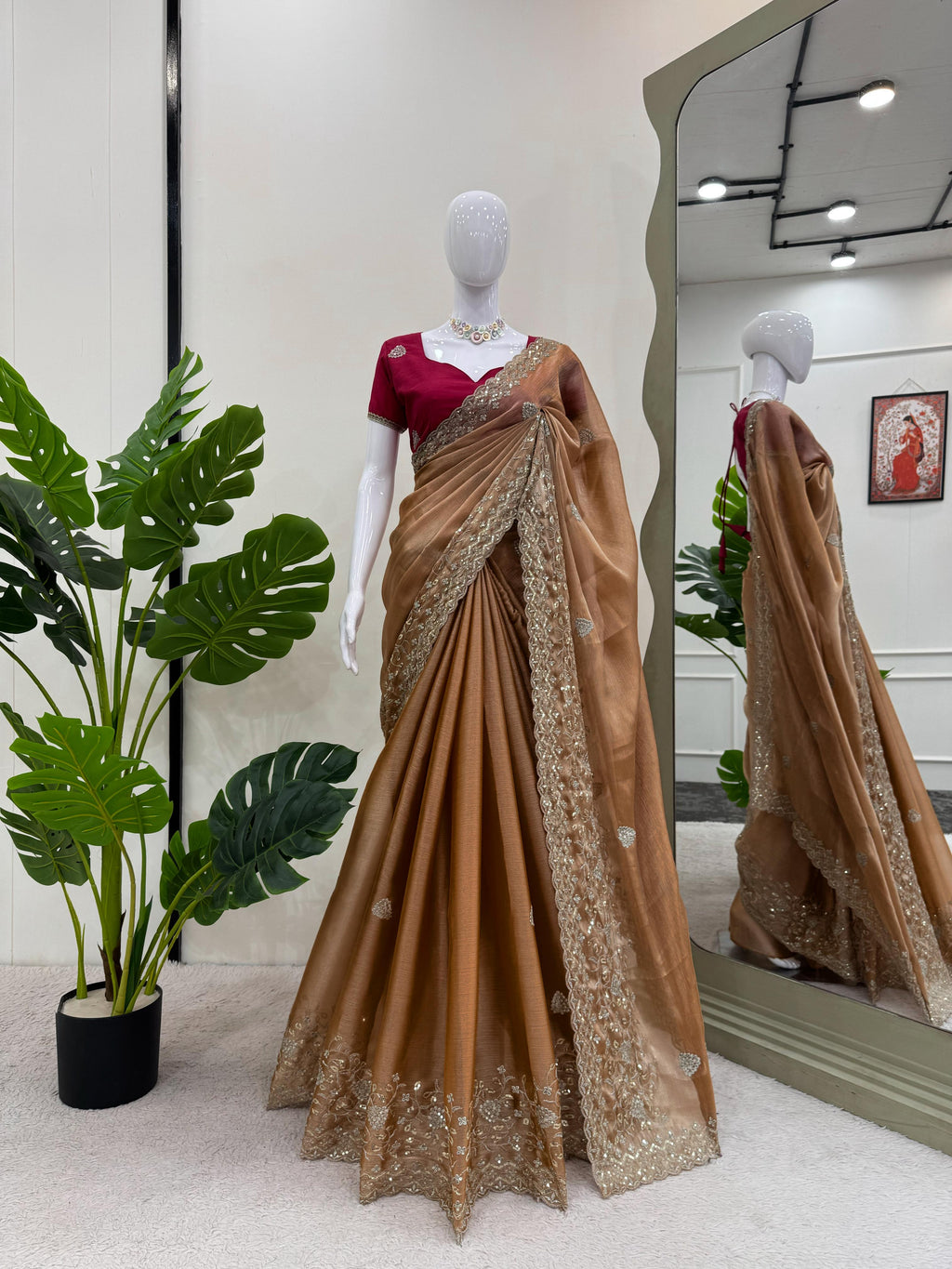 Saree on Burberry Silk Febric with Thred