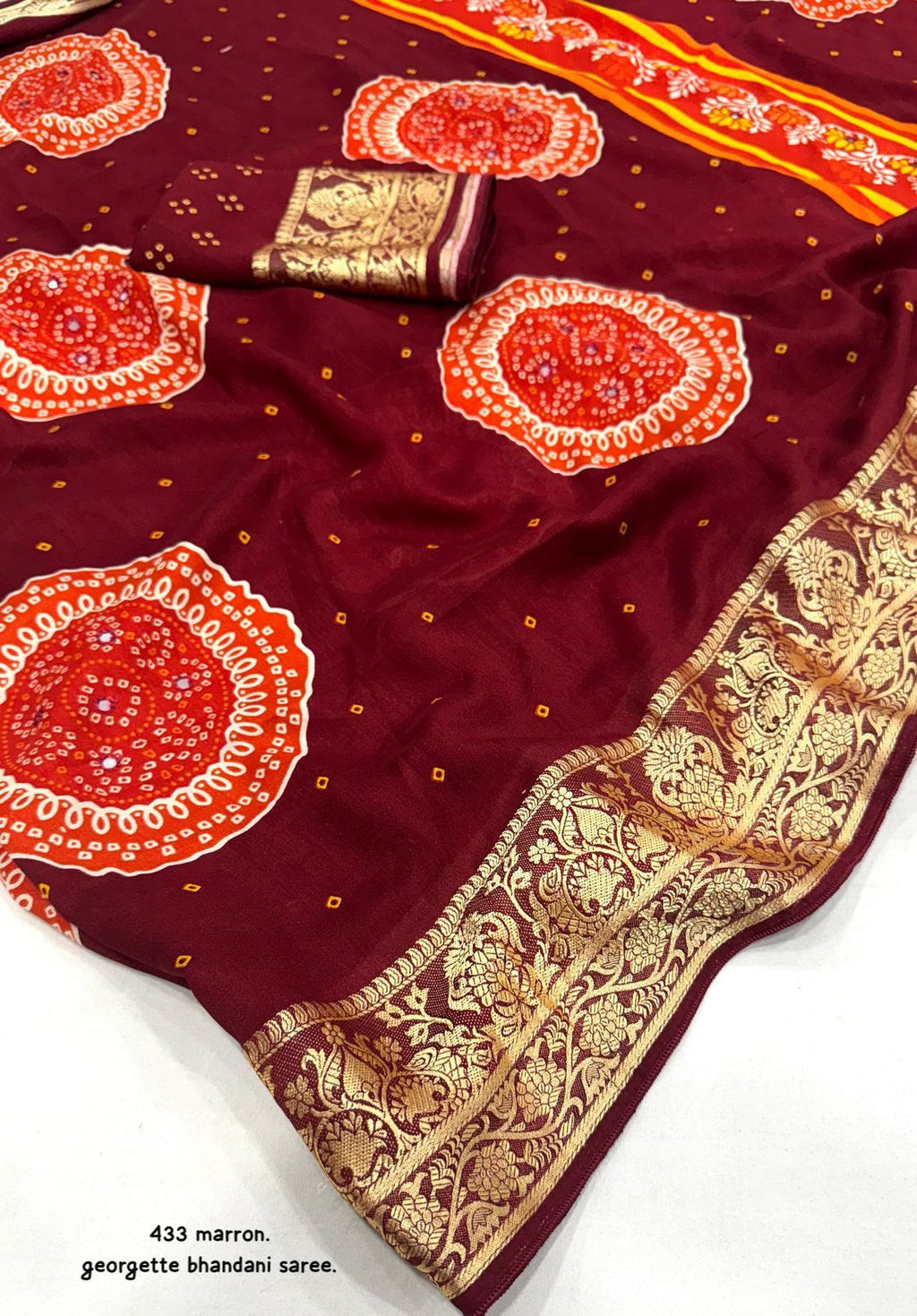 Soft Cotton Crape Saree With Bhandani Prints