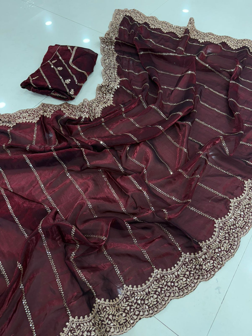 Space Sattin Muti Sequence Emrodairy Work Saree