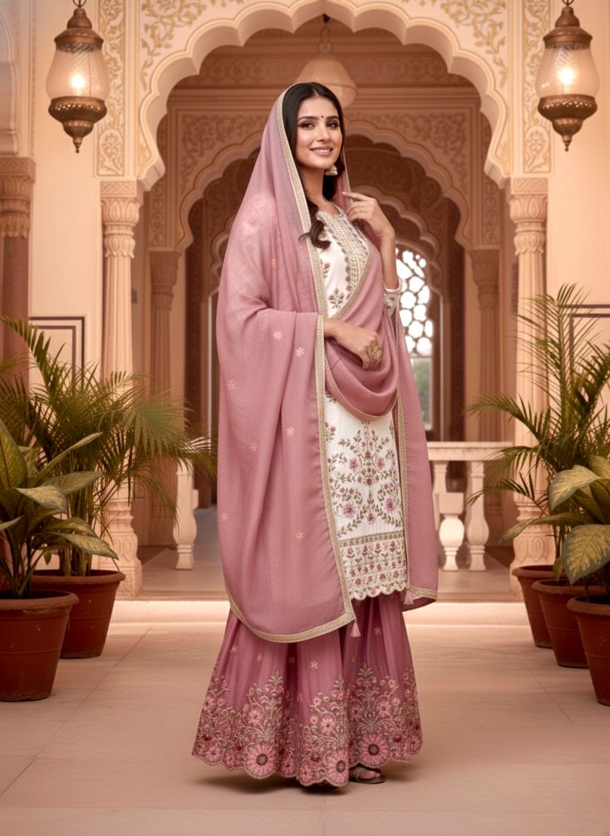 Party Wear Look Pur GMY Silk Top Plazzo & Dupatta Set
