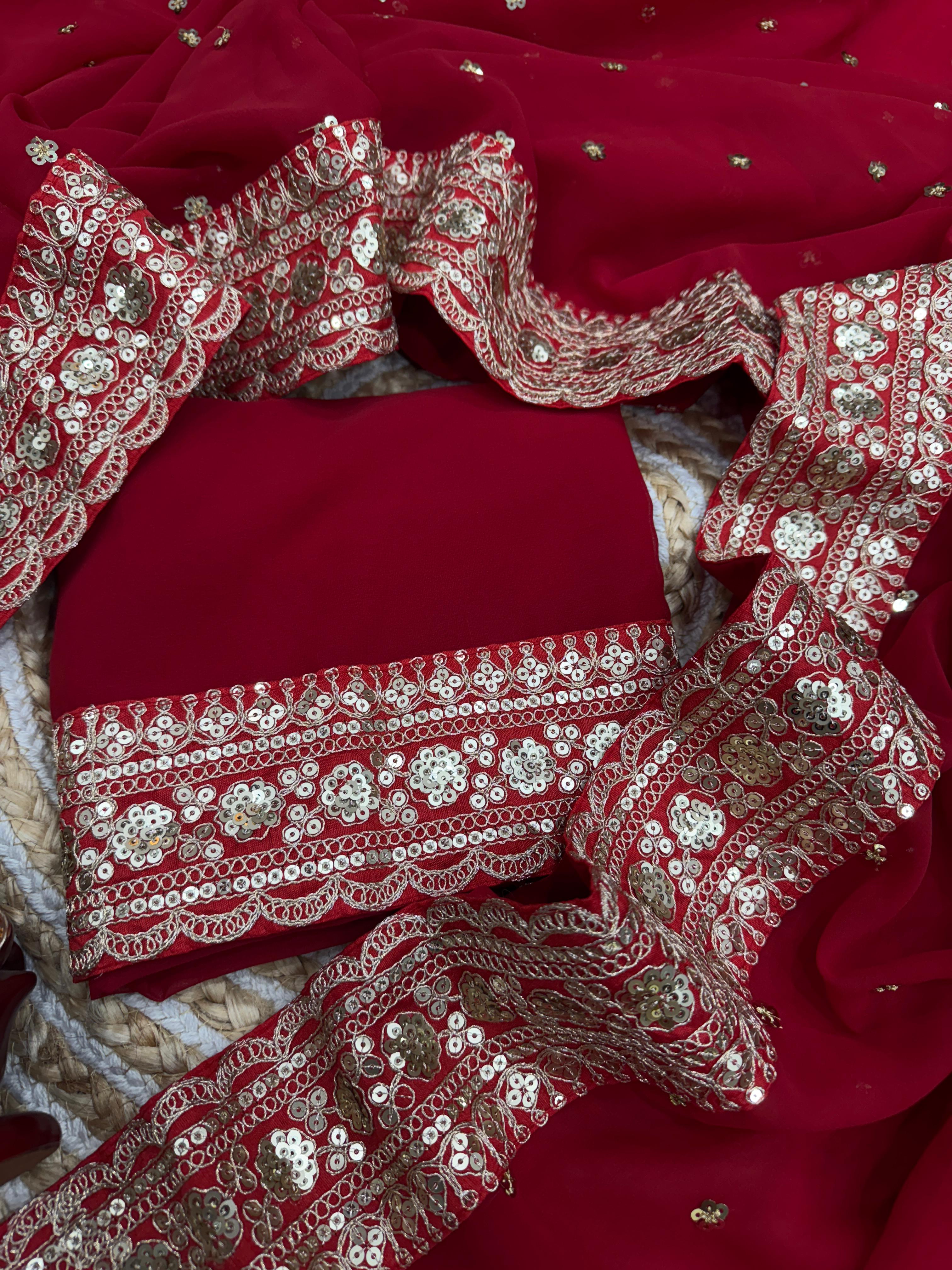 Pure Georgette Sequence Red Saree