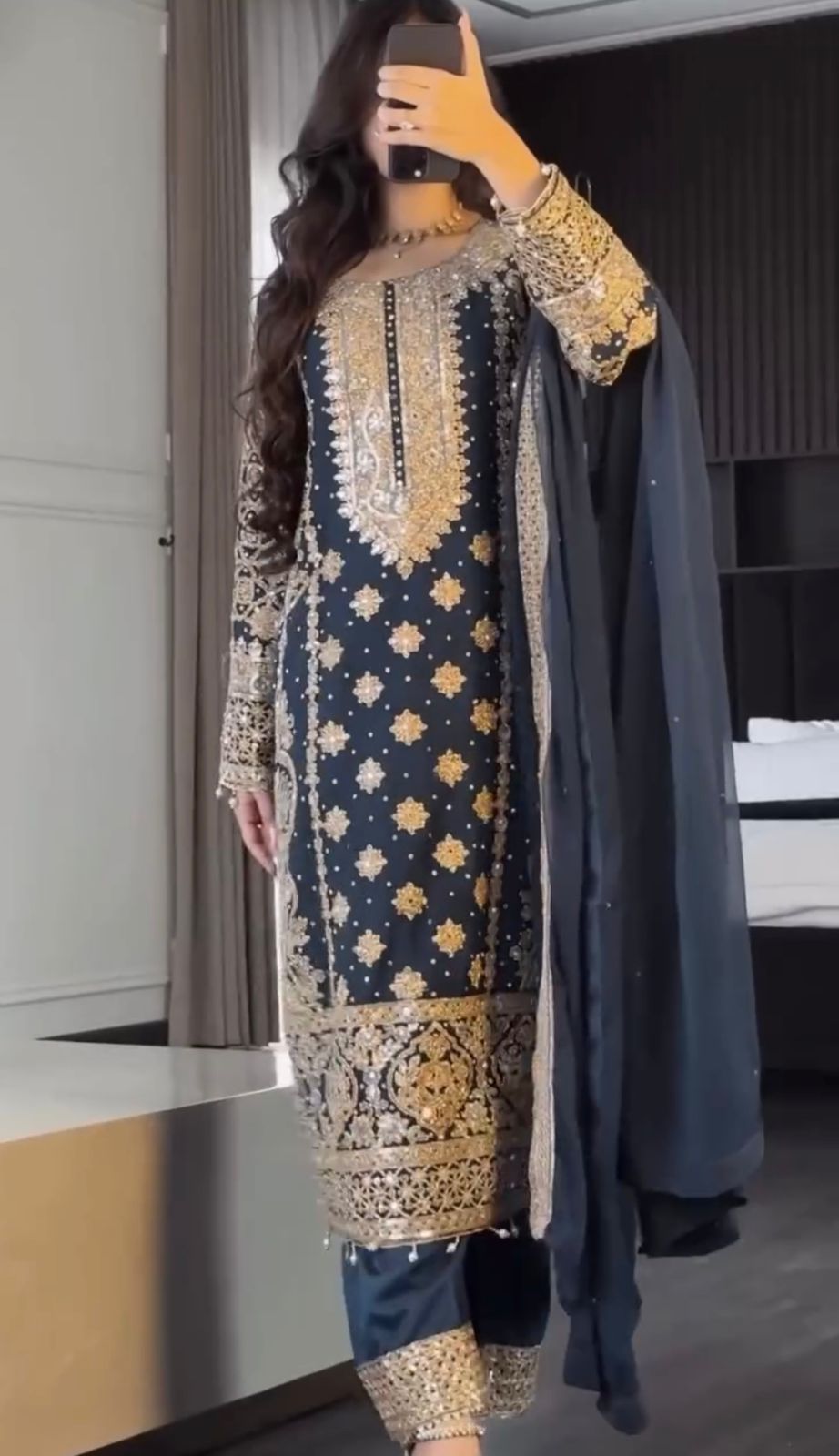 Faux Georgette  Heavy Embroidery Sequence Work Top-Bottom And Dupatta SeT