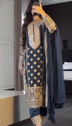 Faux Georgette  Heavy Embroidery Sequence Work Top-Bottom And Dupatta SeT