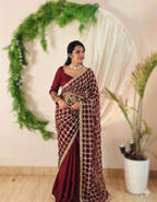 Wedding Fendy Silk Fabric with Real Mirror work Saree