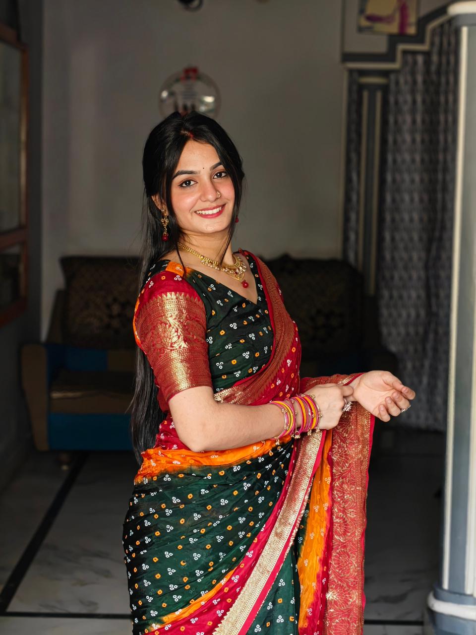Kanjivaram Bandhani Dani Saree