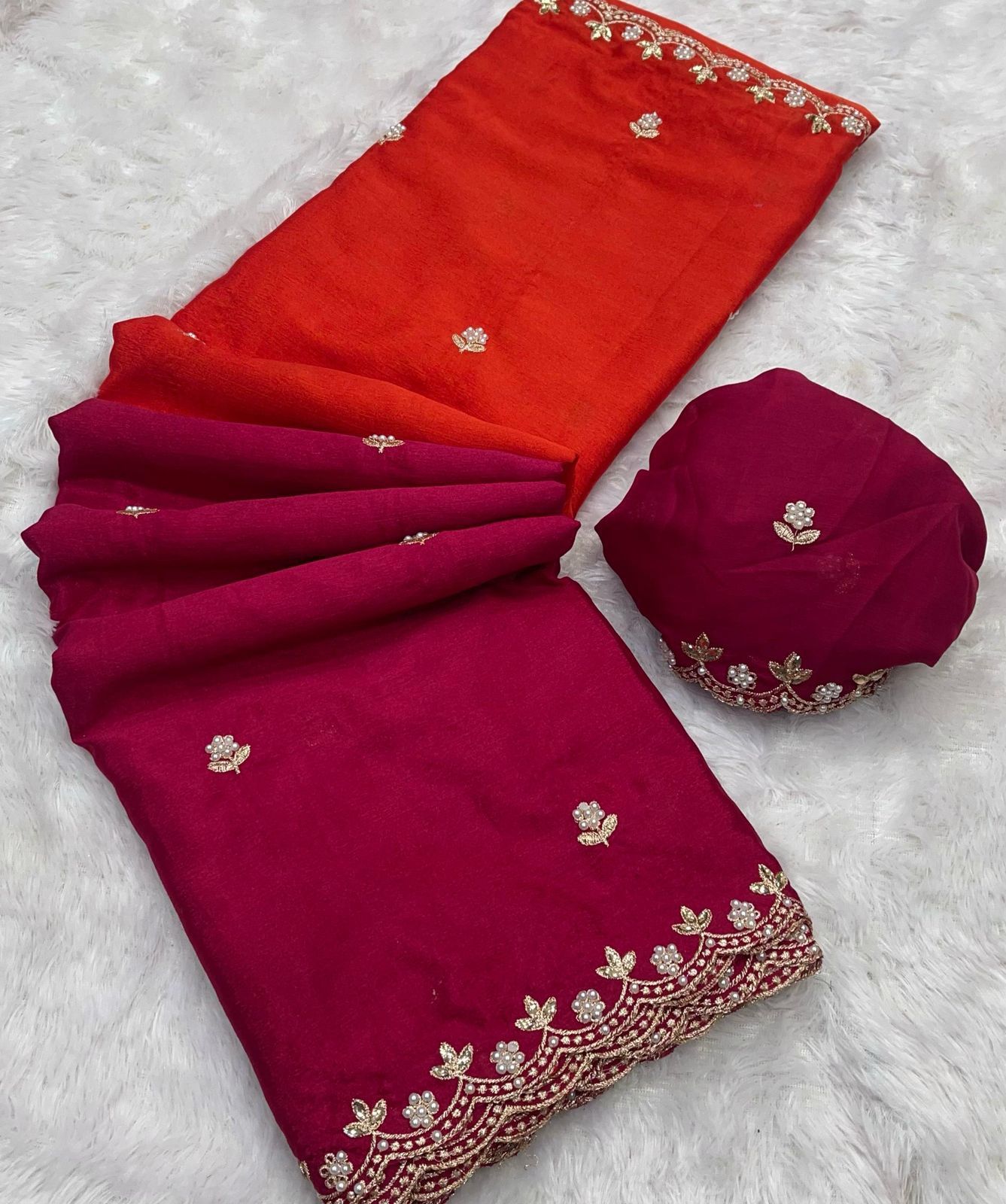 Double Shade Chinnon Saree