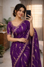 Nc Moss Sattin Dual Shad Multi Emrodairy Sequence Saree