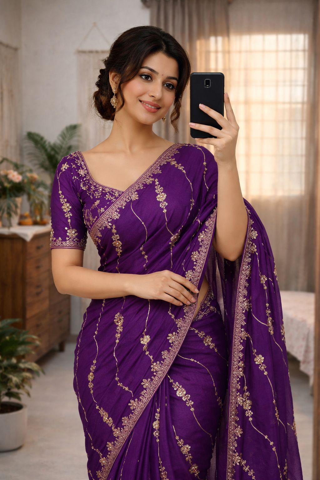 Nc Moss Sattin Dual Shad Multi Emrodairy Sequence Saree