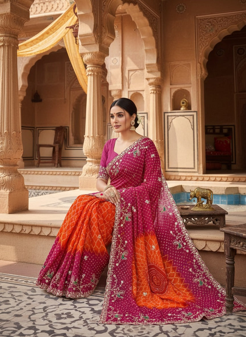 Beautifully crafted Traditional Georgette Saree