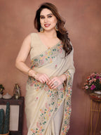 Soft Silk fabric with C-pallu Embroidered Work Saree
