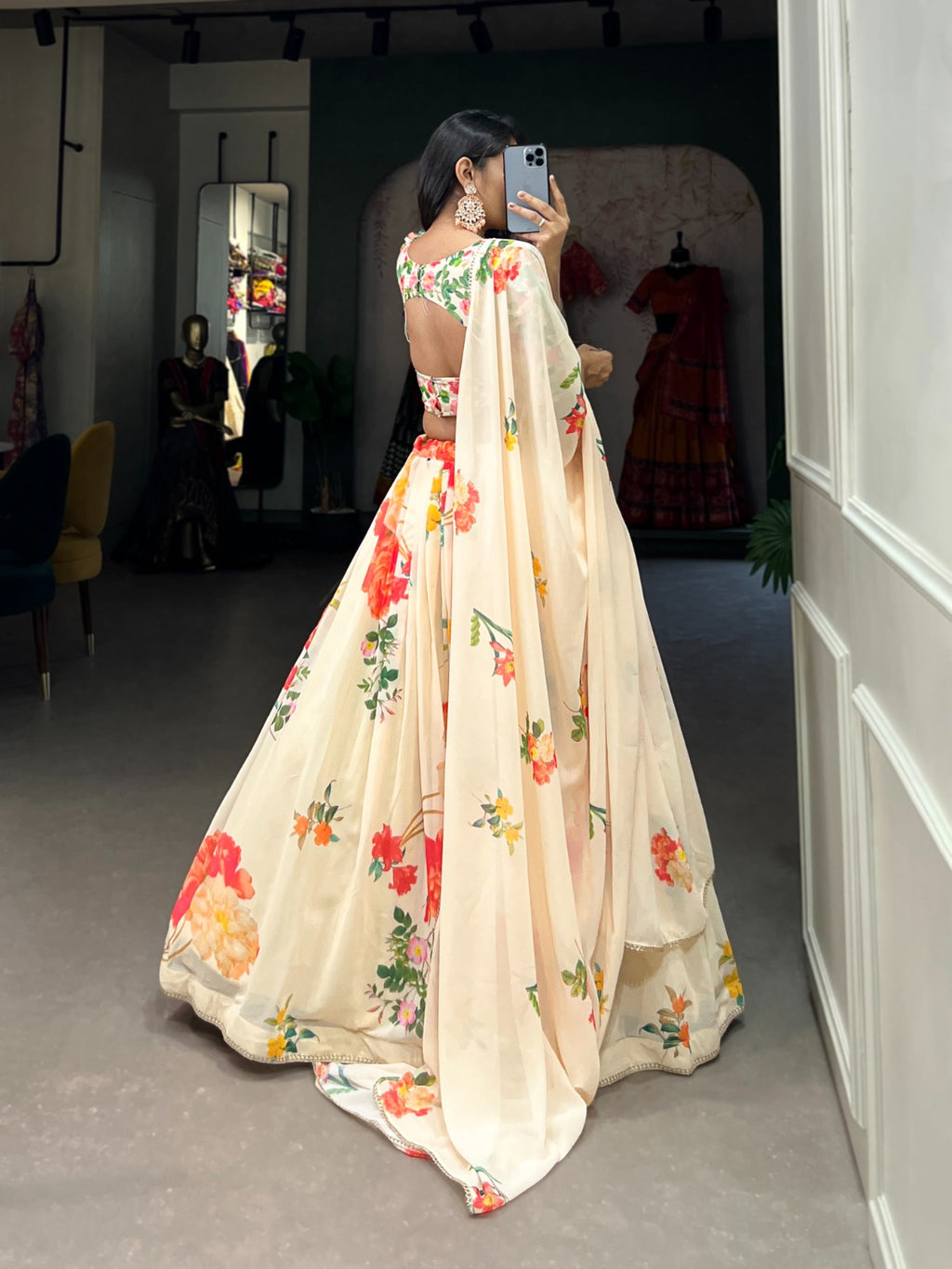 Floral Print Georgette Lehenga