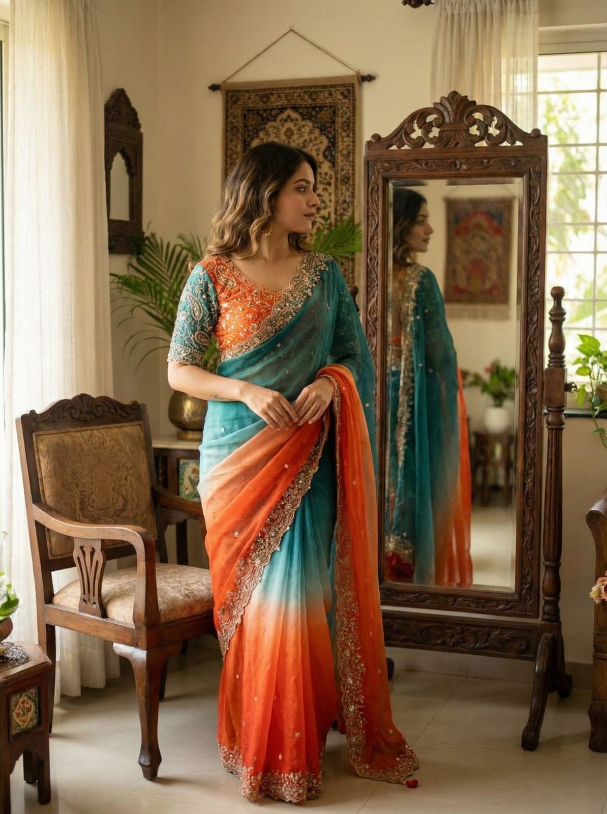 Wedding Fendy Sartin 2D Color Embroidery Saree