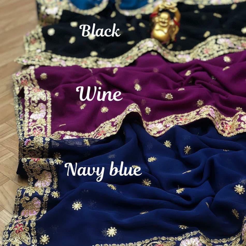 HEAVY GEORGETTE FABRIC ON BEAUTIFUL EMBROIDERY BUTTI WORK SAREE