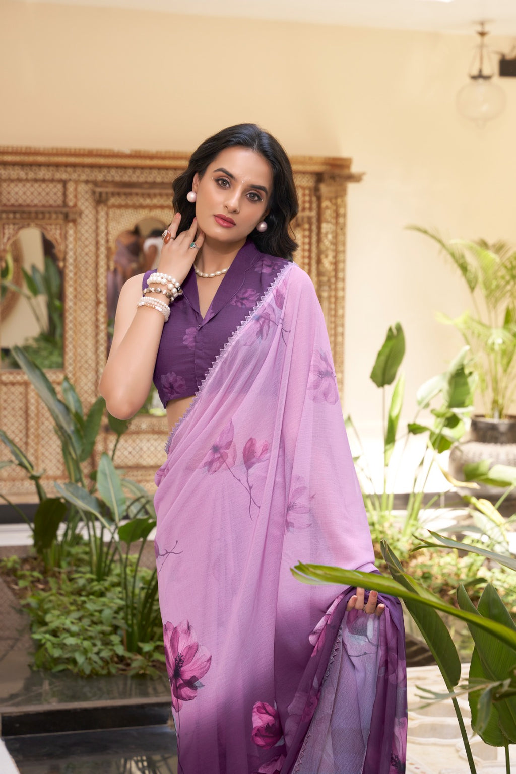 Weightless Marbal Floral Printed Saree