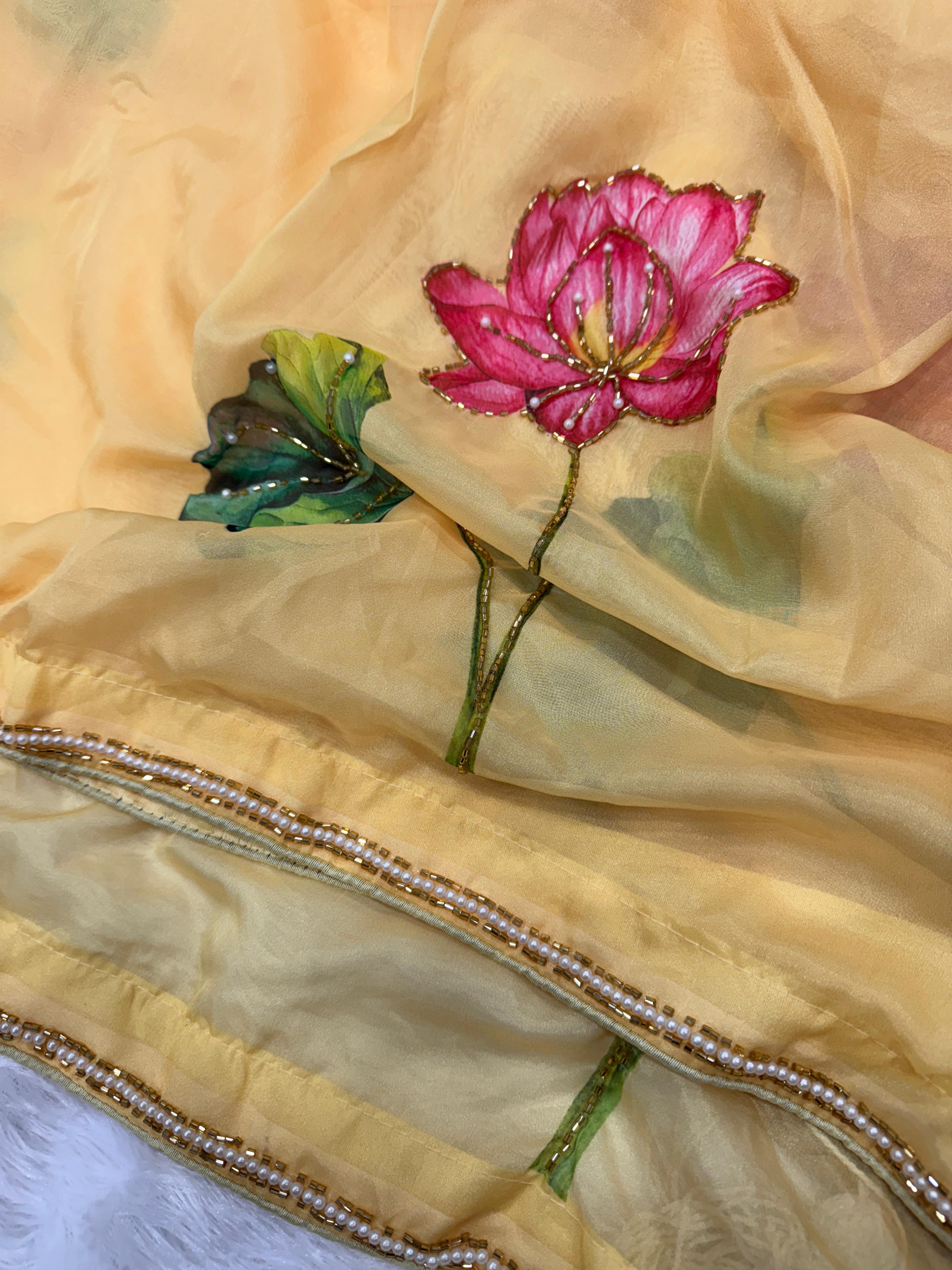 Floral Printed Tebby Silk saree
