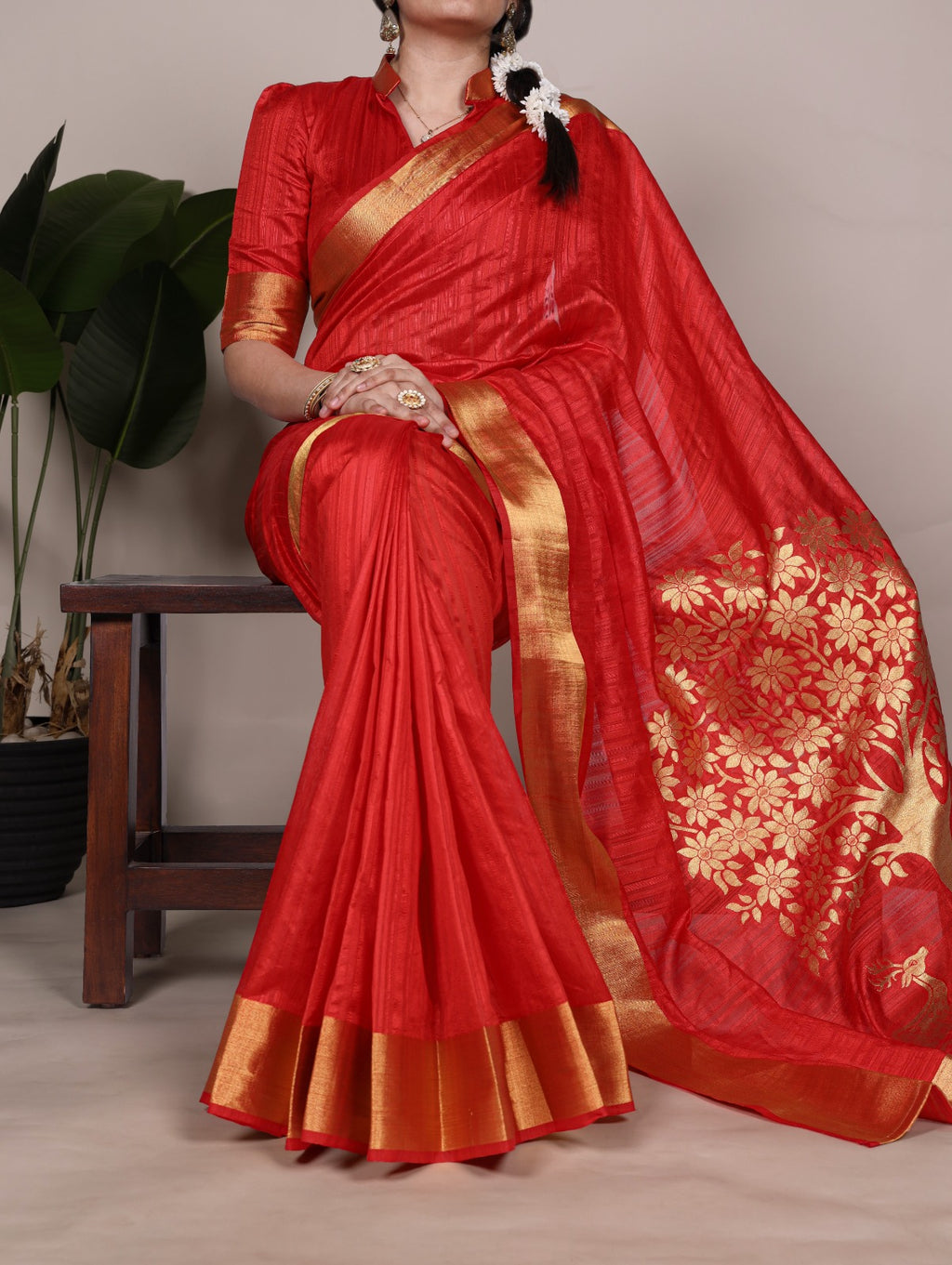 Dressing up for Onam in a raw silk saree