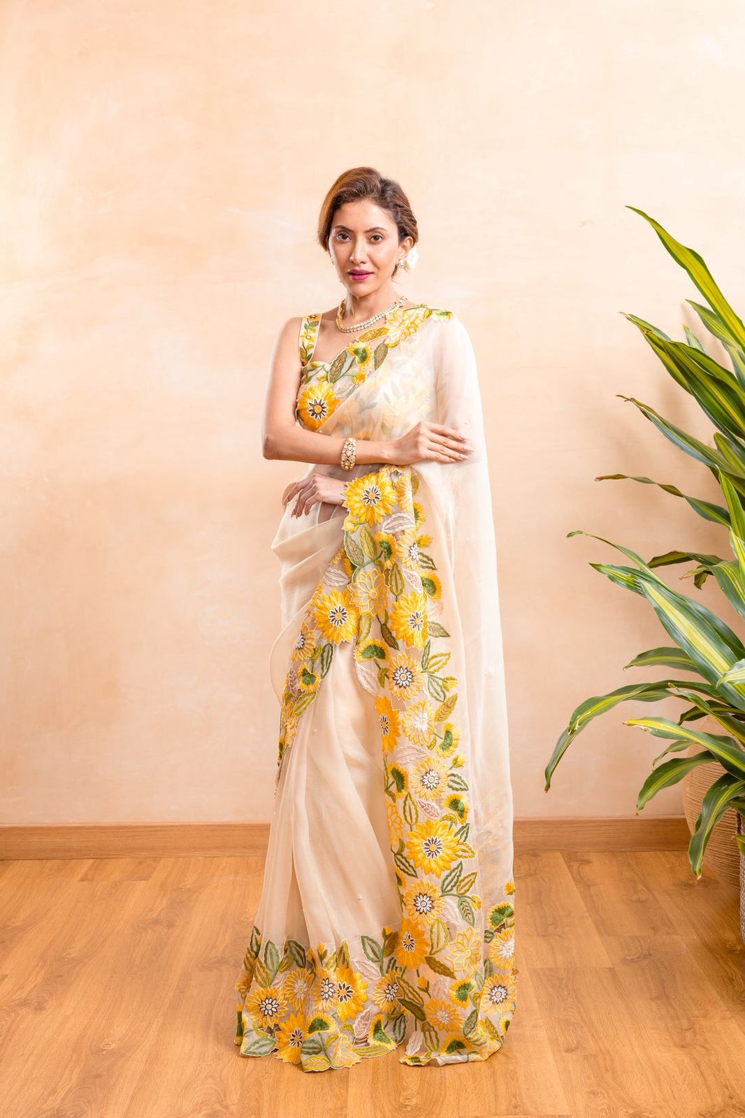 Khadi Organza Design Embroidery Saree