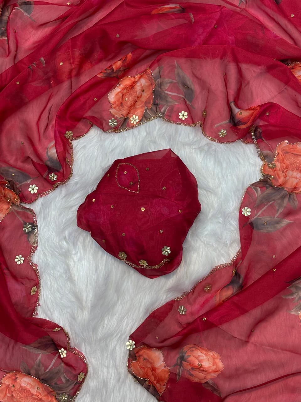 Pure Soft Red Tebby Silk Saree