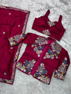 Partywear Beauty Embroidery Work Saree With Stich koti