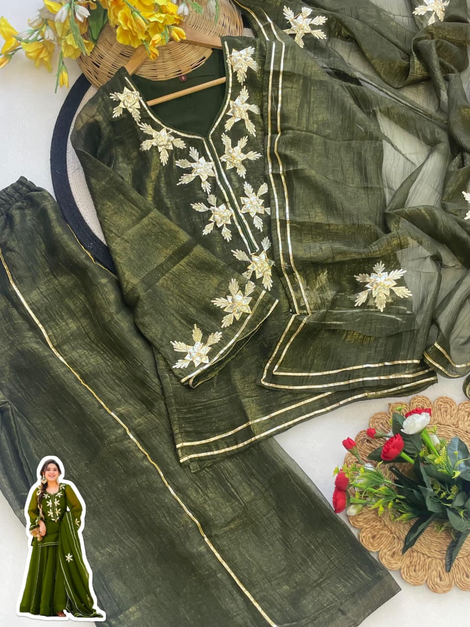 Heavenly Handmade Kurta Sharara Top Plazzo Set With Charkhi Gota Work