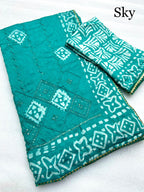 batik print seqance star saree