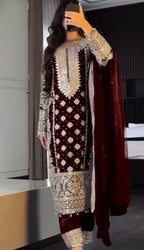 Faux Georgette  Heavy Embroidery Sequence Work Top-Bottom And Dupatta SeT