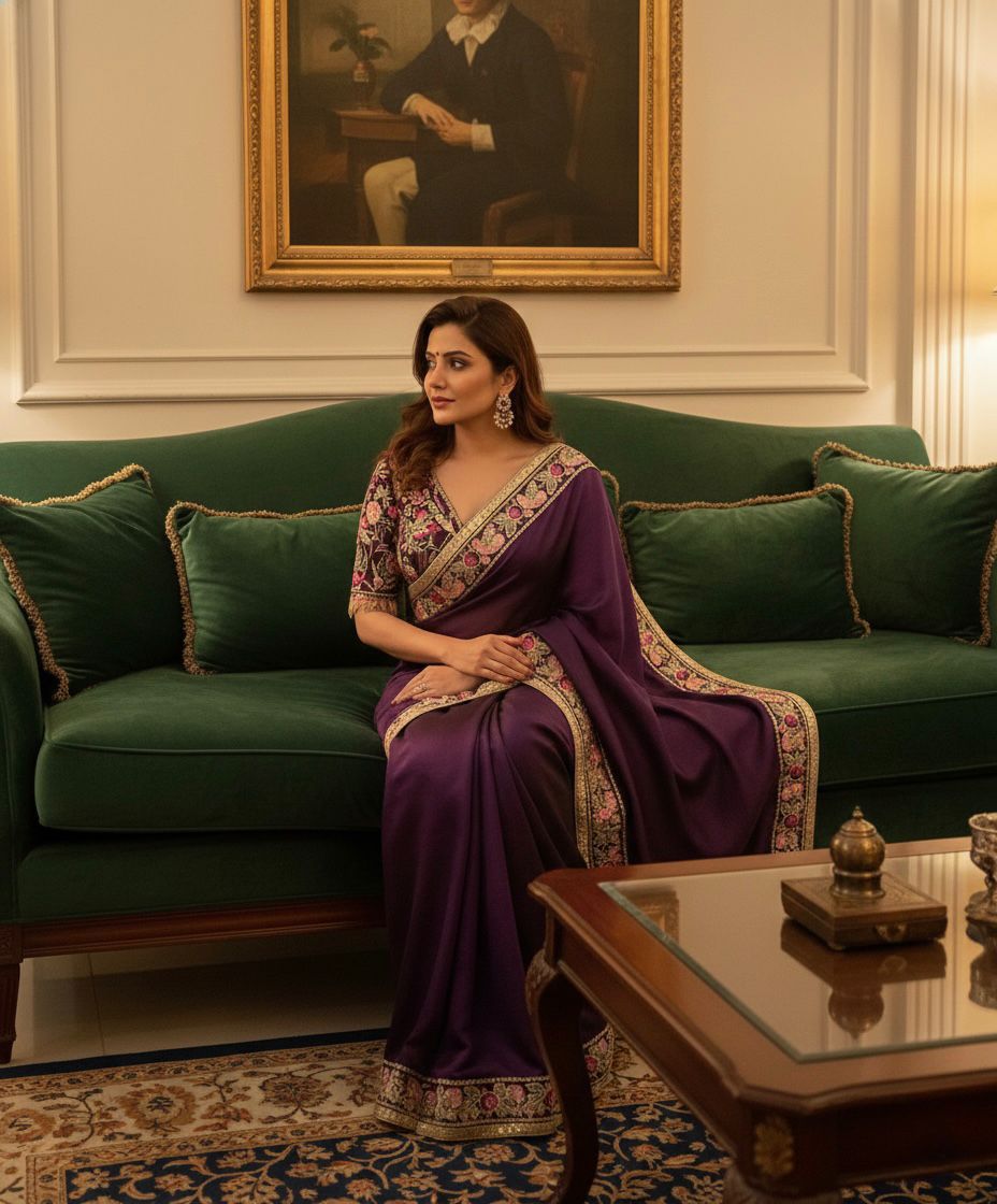 Soft Rangoli Silk Fabric Purple Saree