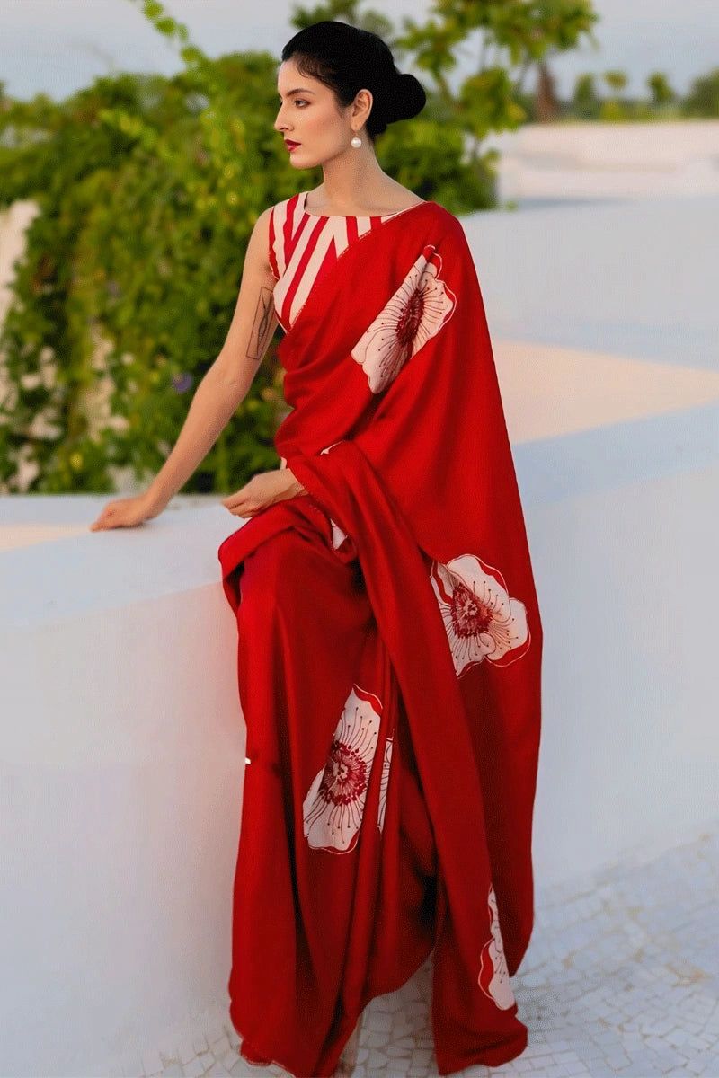 Modal Satin Deginer Flower Printed Saree