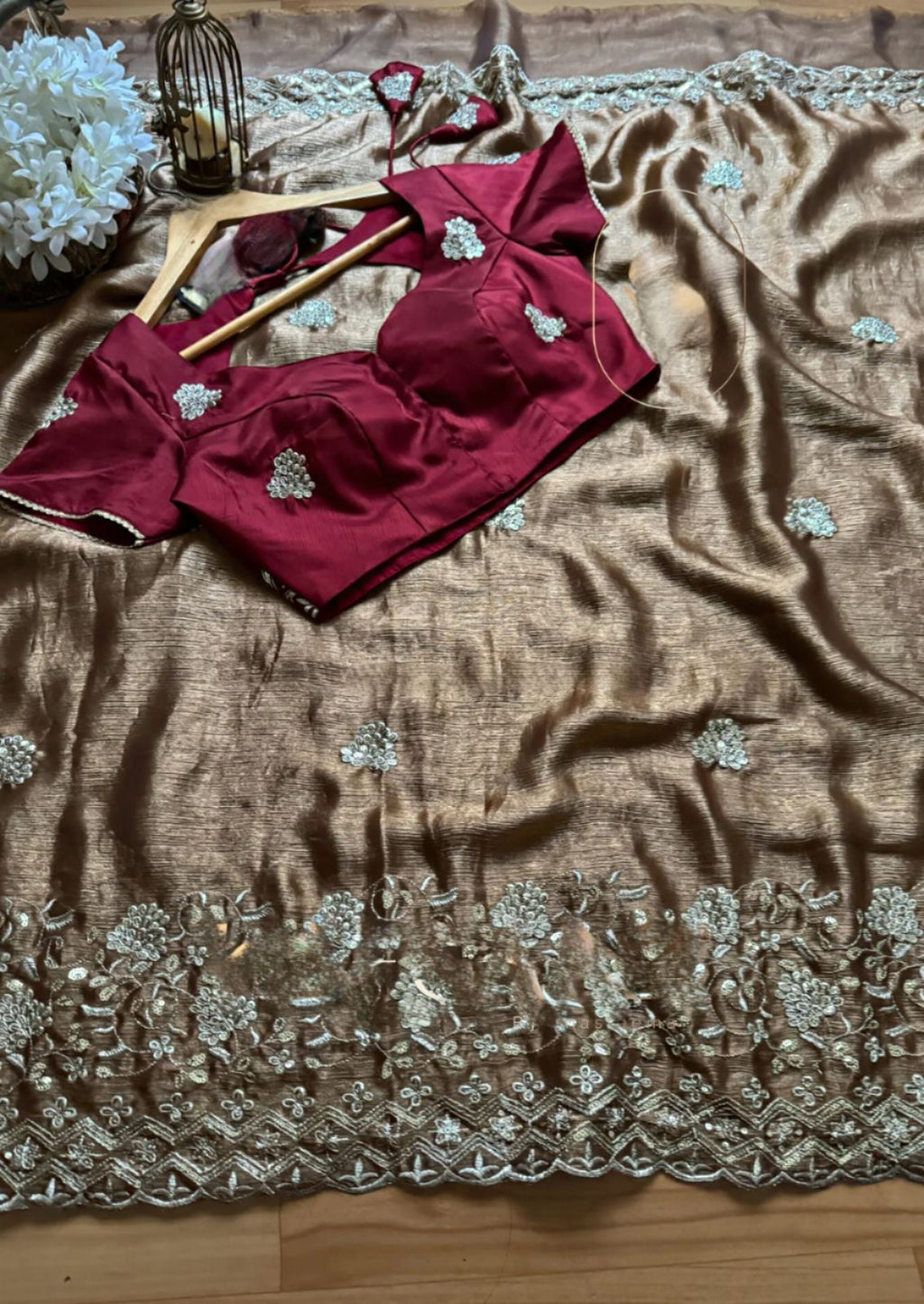 Saree on Burberry Silk Febric with Thred