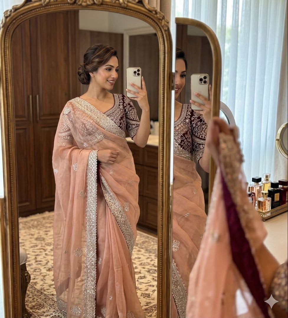 Sabyasachi Inspired Premium Moss Chiffon Saree