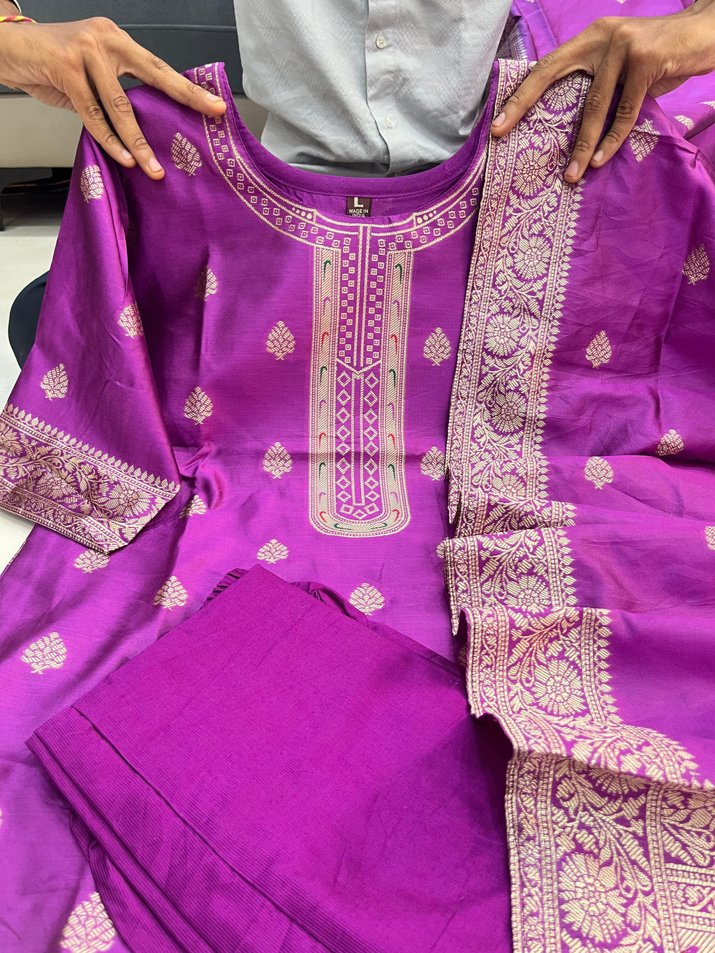 Sanvi - Purple Blended Paithani Silk Suit-Salwar
