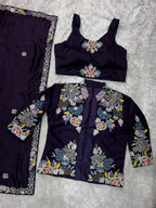 Partywear Beauty Embroidery Work Saree With Stich koti