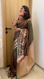Soft Banarasi Silk Saree Couple Parrot Desgin