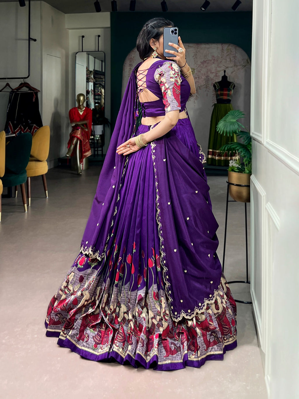 Tasar Silk Kalamkari Print Wedding lehenga