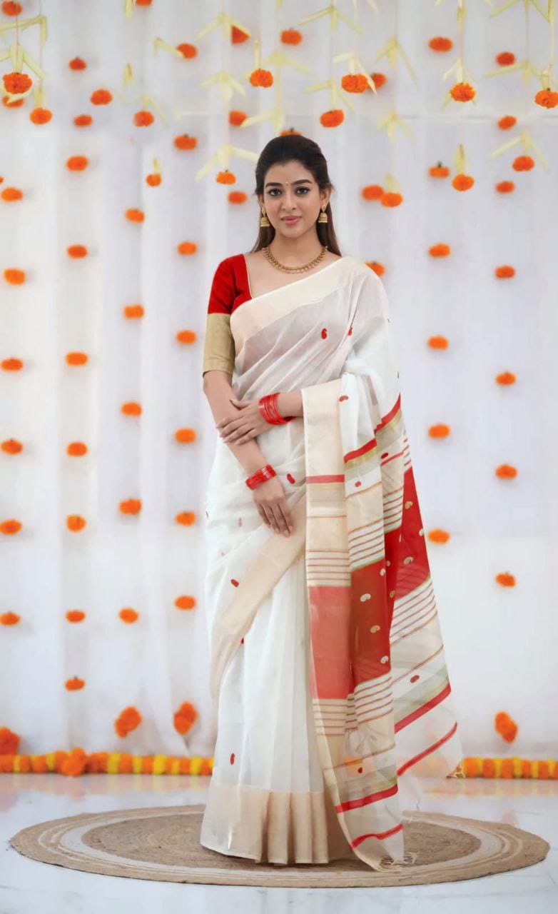 LINEN WITH GOLD BORDER SAREE