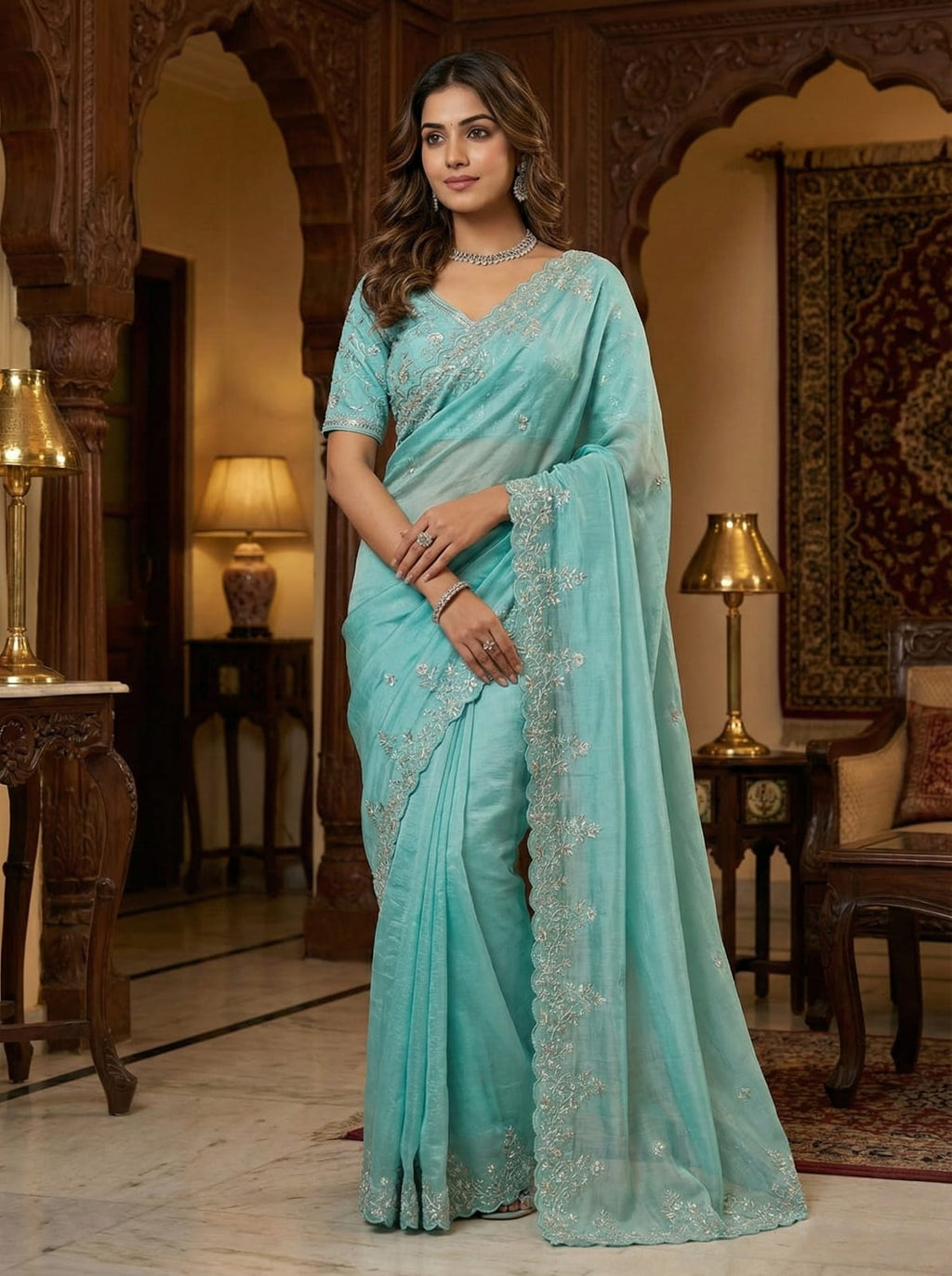 Crunchy Silk Fabric 3MM Sequence Saree