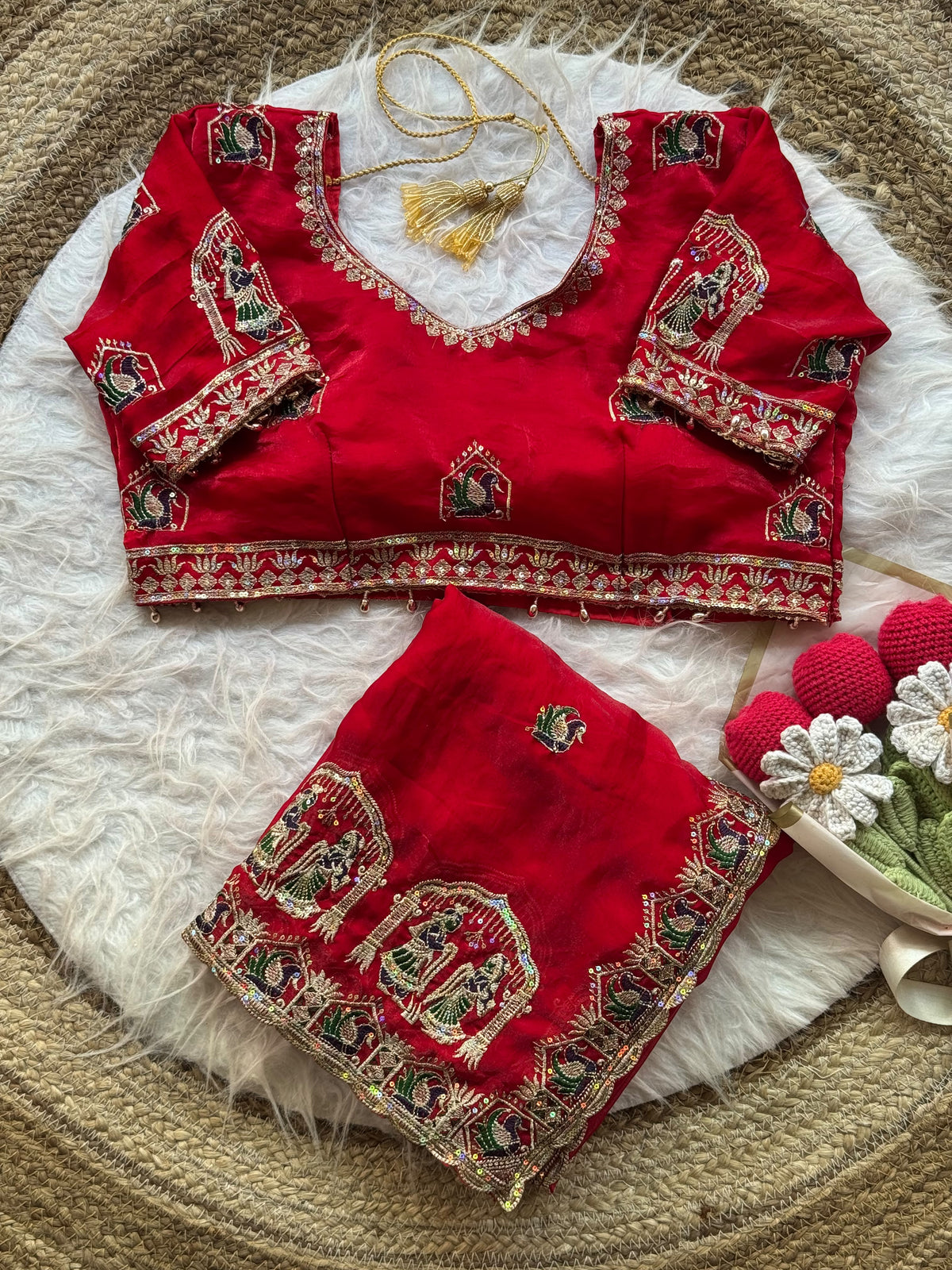 Karvachauth Special Space Silk Red Saree