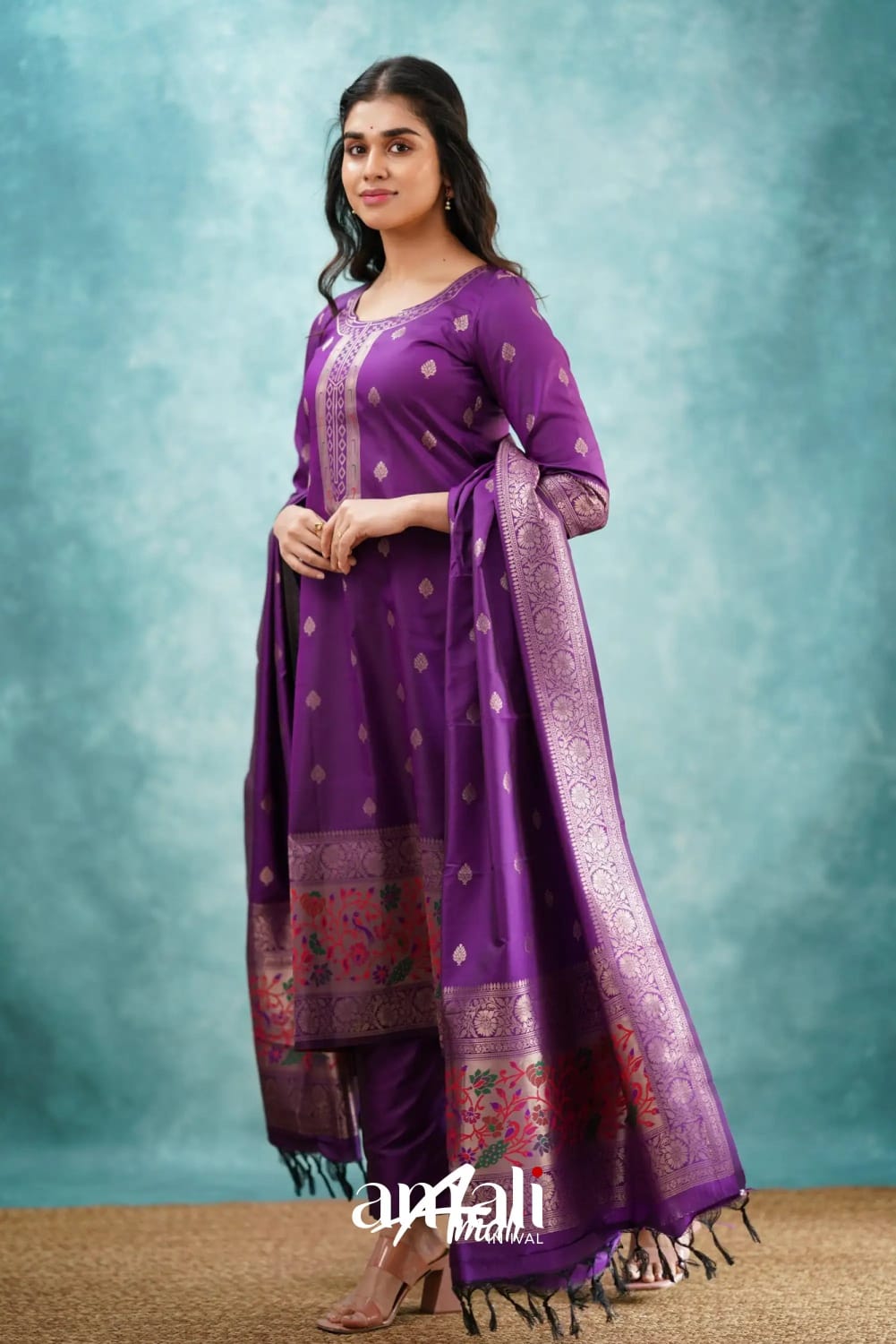 Sanvi - Purple Blended Paithani Silk Suit-Salwar