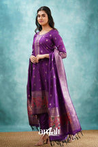 Sanvi - Purple Blended Paithani Silk Suit-Salwar