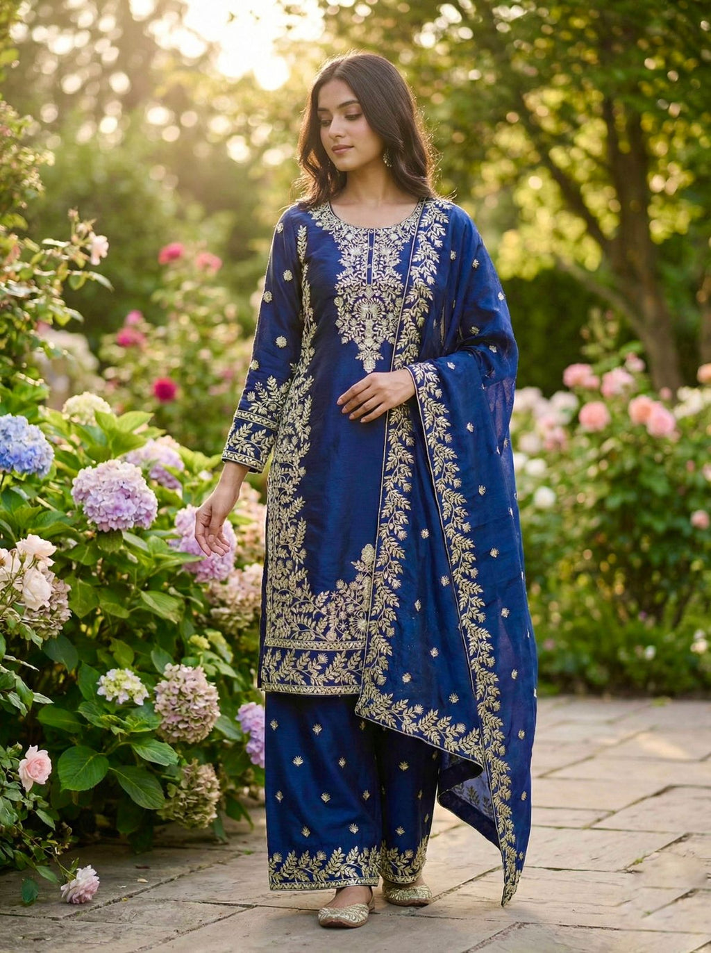 Pure GMY SILK With Heavy Embroidery Top & Plazzo
