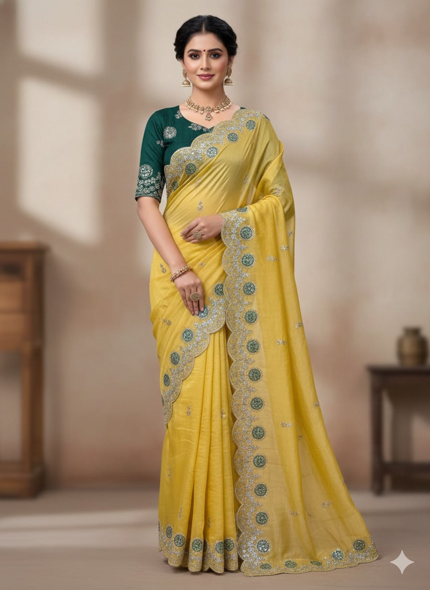 Premium Gold acrush C  Pallu Embroidery Work Saree