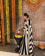 Faux Georgette Black and White Saree