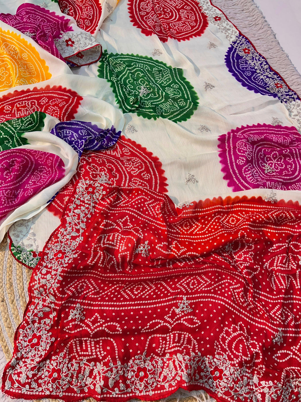 Bandhani print with Pita work Saree