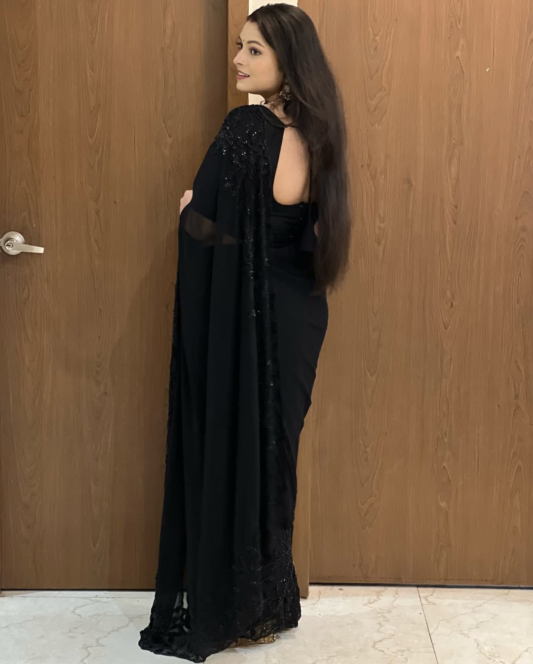Beautiful Jet Black Georgette Saree