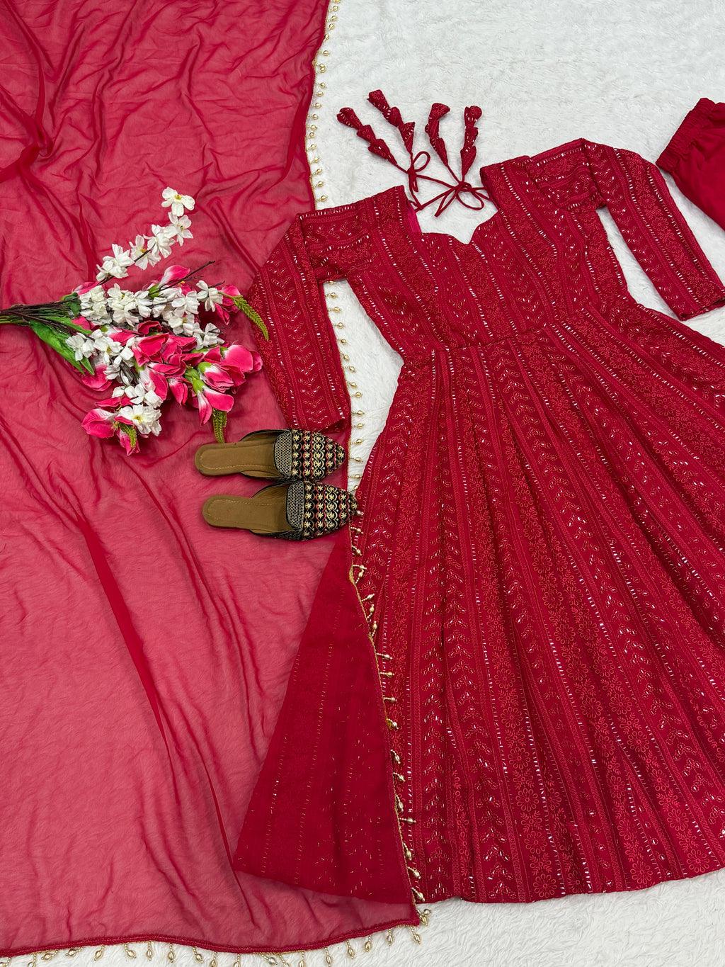 Anarkali Red Suit Plazzo Dupatta