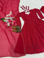 Anarkali Red Suit Plazzo Dupatta