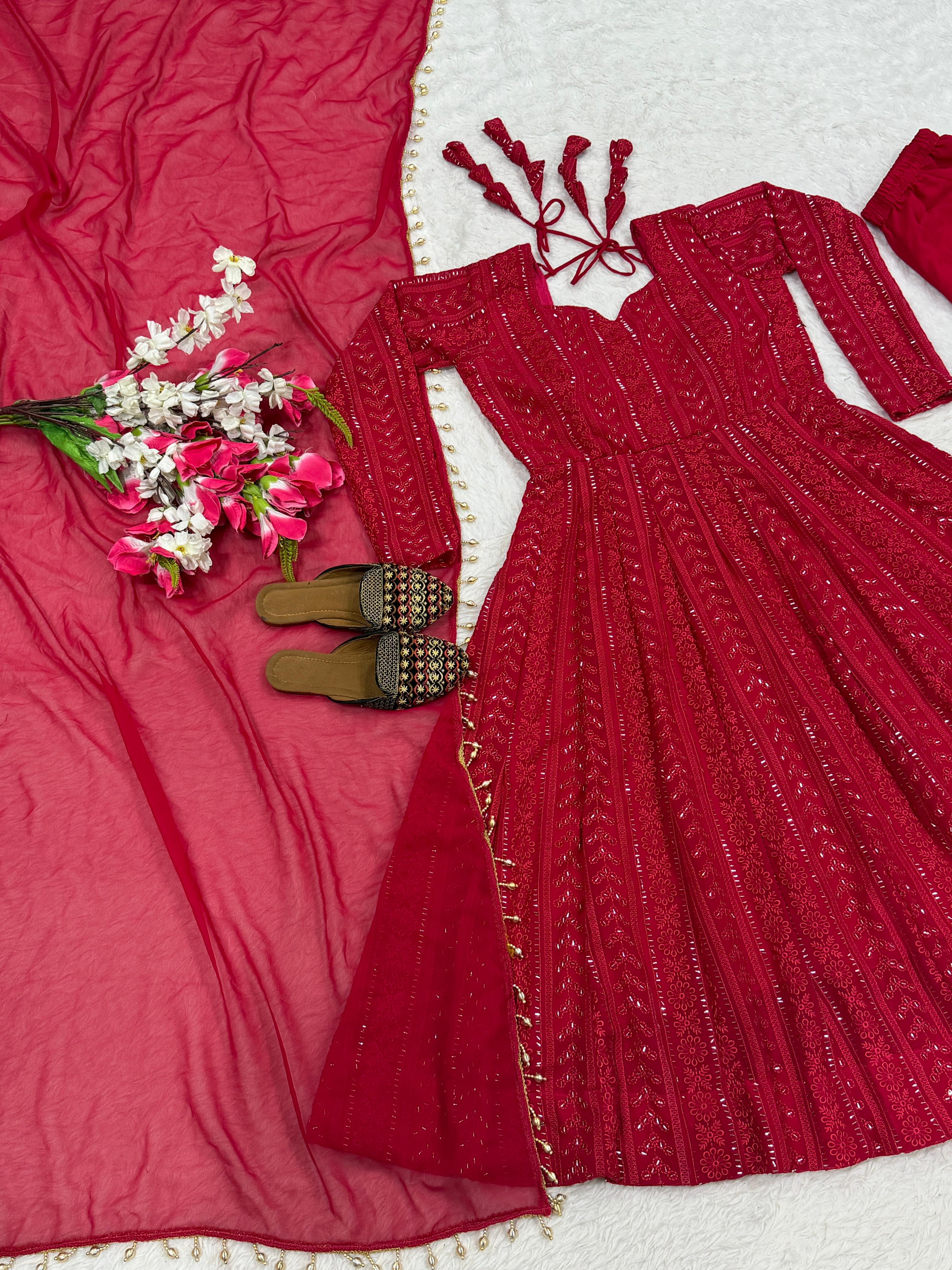 Anarkali Red Suit Plazzo Dupatta
