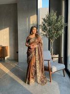 Fendy Chiffon Fabric  Beautiful Embroidery Wedding Saree