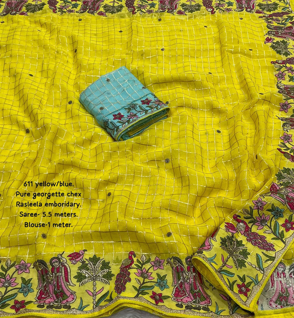 Pure Georgette Saree With Zari Woven Chex.