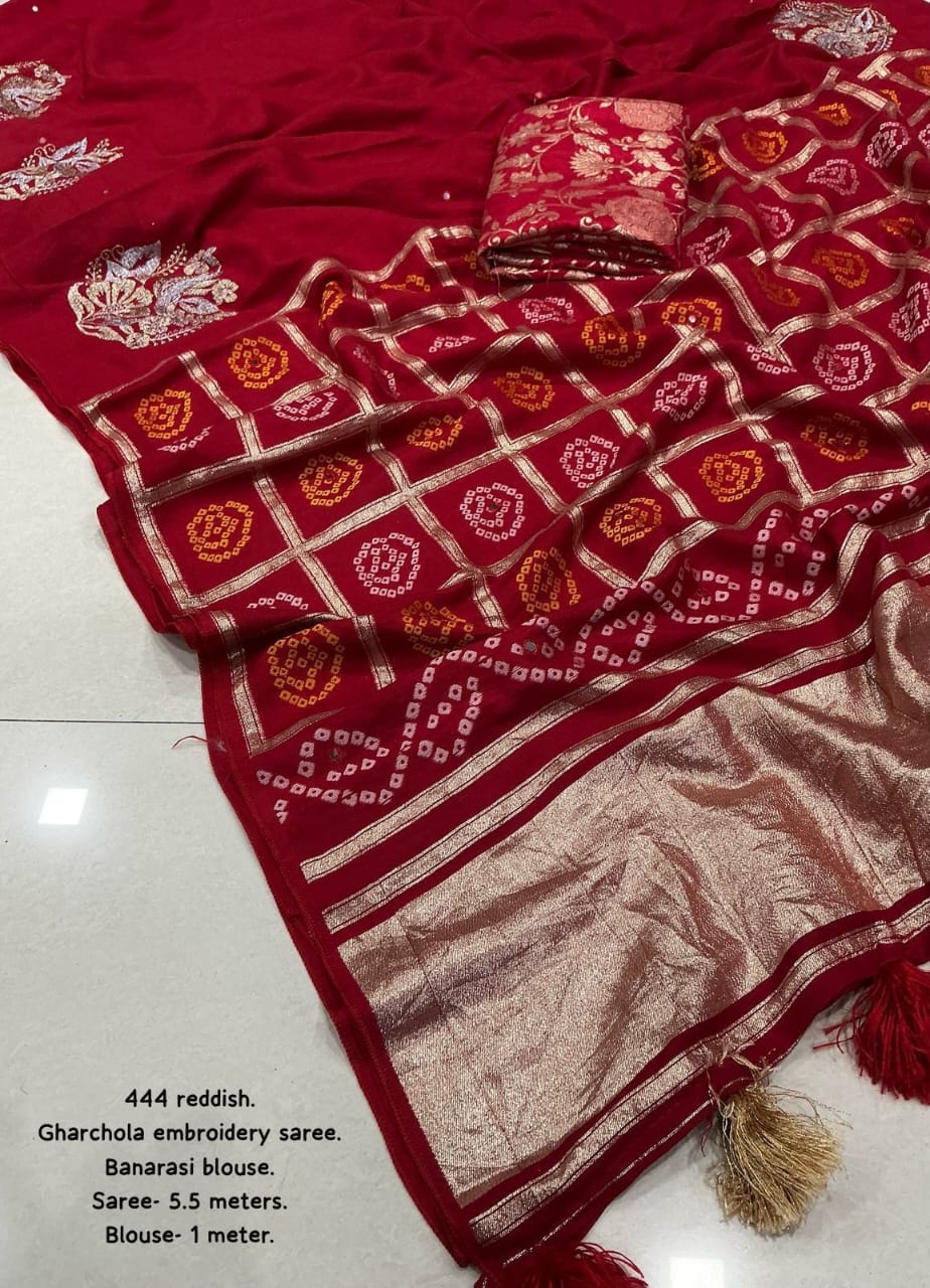 New pure chanderi gharchola emboridary saree